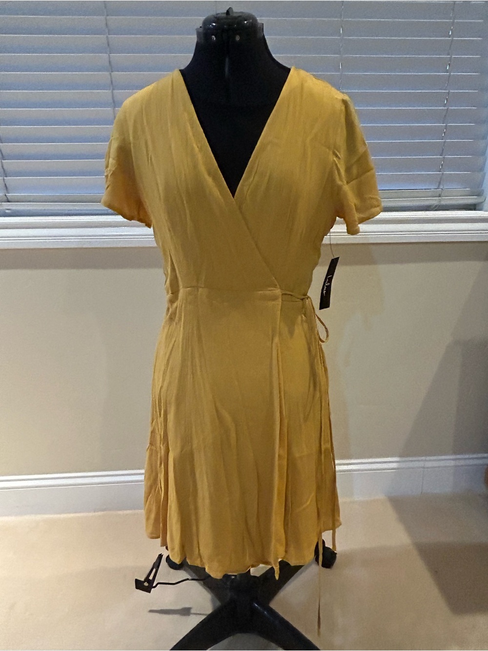 Lulu's Mustard Wrap Mini Dress